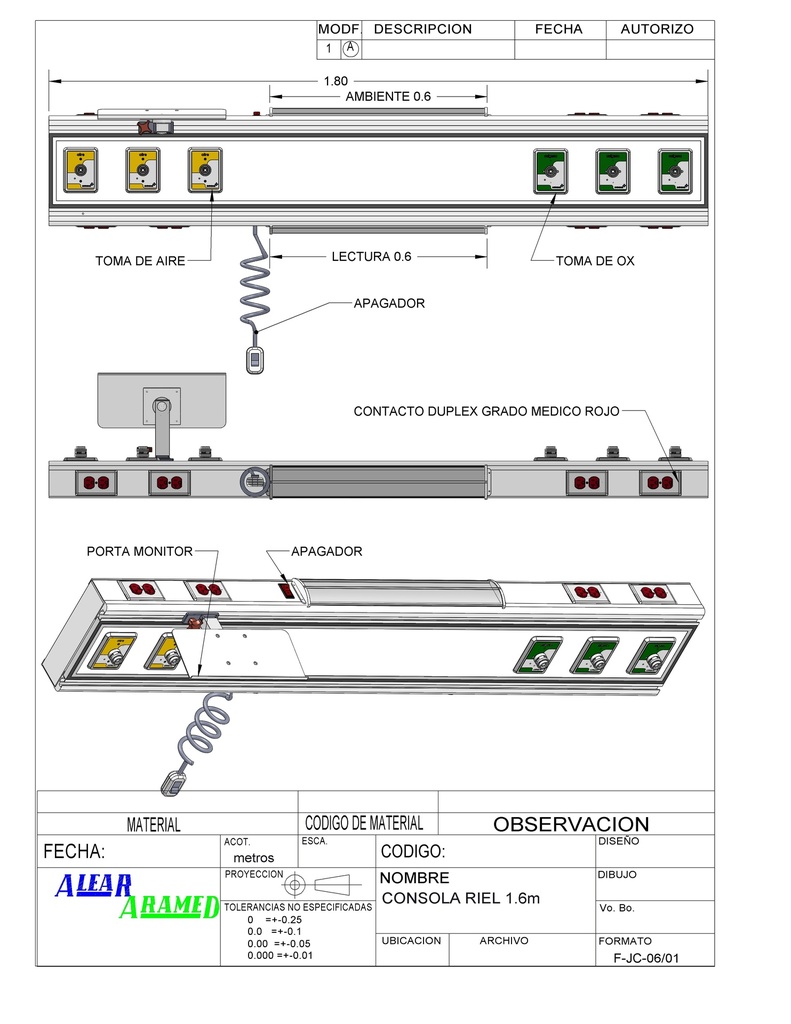 Consola Aramed modelo 4V Delta de 1.80 mts