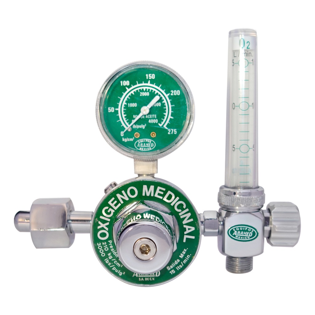Regulador medicinal BC cromado con flujómetro 0-15 LPM (sin humedecedor y frasco) AM