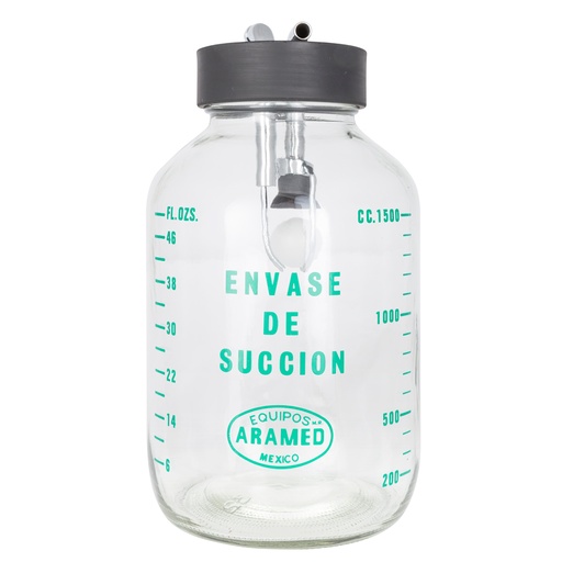 [902408] Frasco de vidrio succión graduado de 1.78 con tapa de hule, niples y flotador