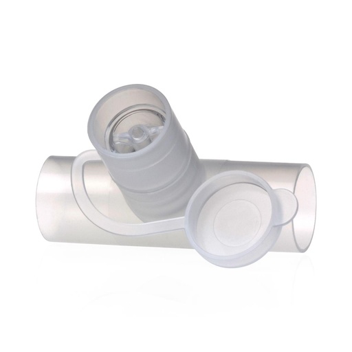 [1744] Conector en "T" con válvula para nebulizador 22mm OD X 18mm ID X 22mm